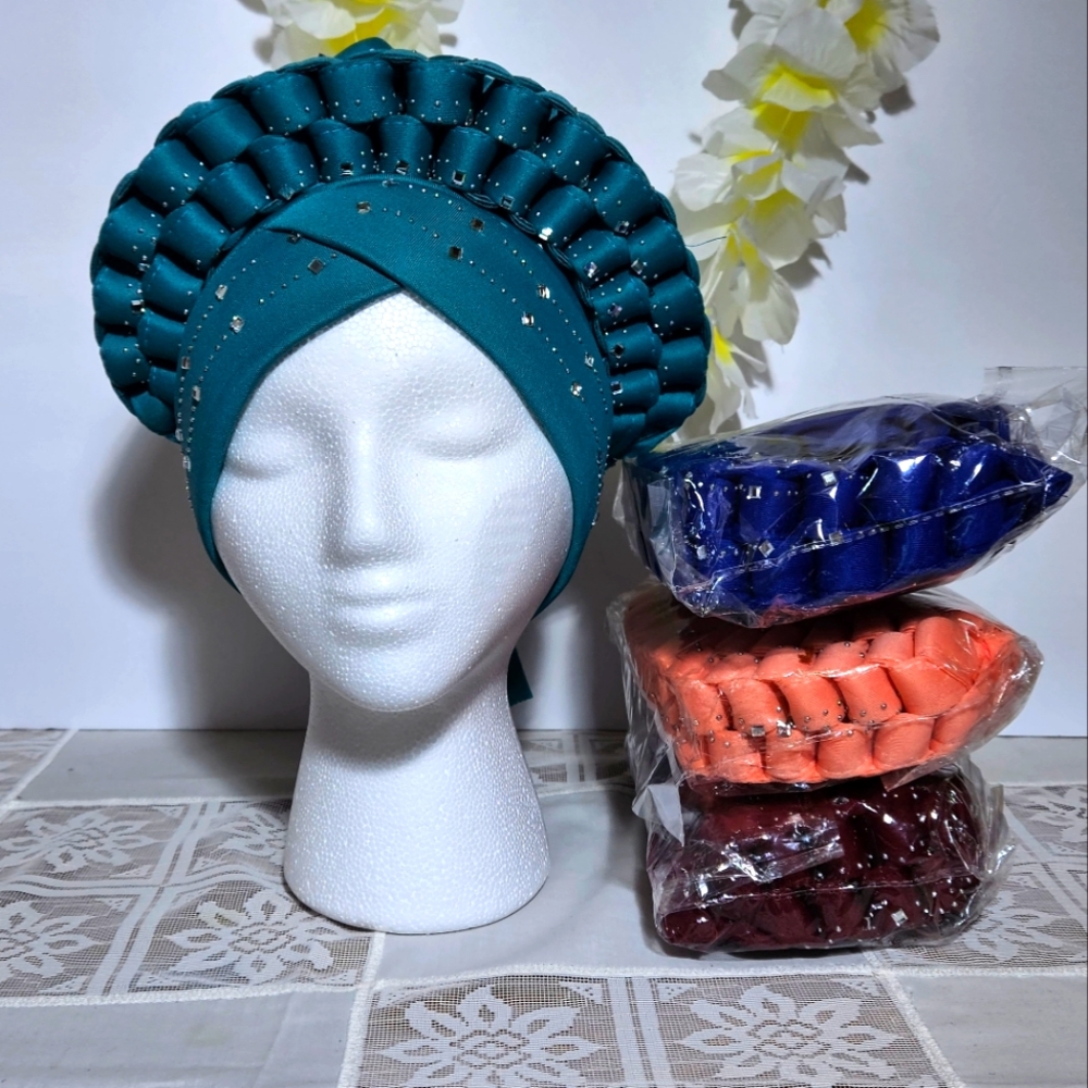 Women headtie gele turban color green